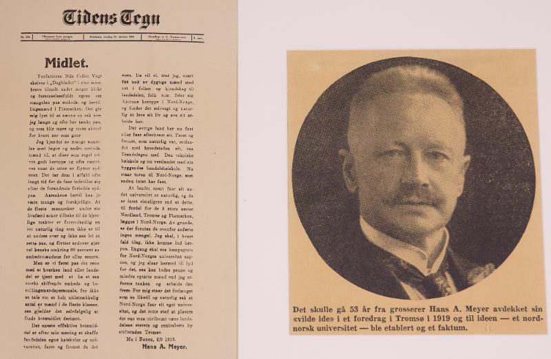 HansMeyerAvisartikkel.jpg Hans A. Meyer mente allerede i 1917 at det burde etableres et universitet i Nord-Norge.