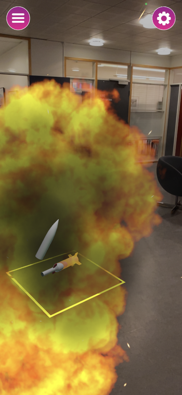 Bilde fra appen. Romrakett som eksploderer.