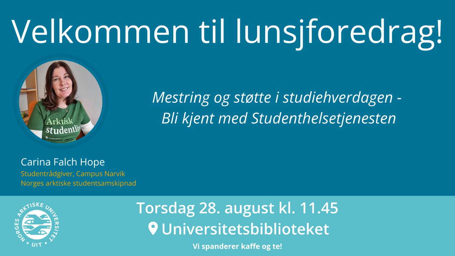 Illustrasjons-/bannerbilde for Lunsjforedrag: Mestring og støtte i studiehverdagen - bli kjent med Studenthelsetjenesten