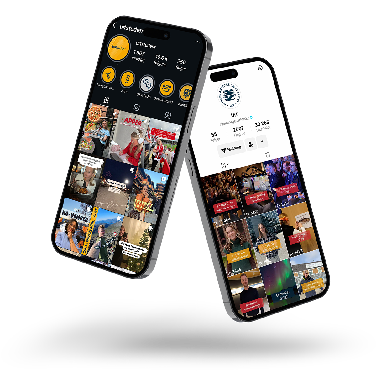 Illustrasjon som viser UiTs sosiale medier på en mobiltelefon