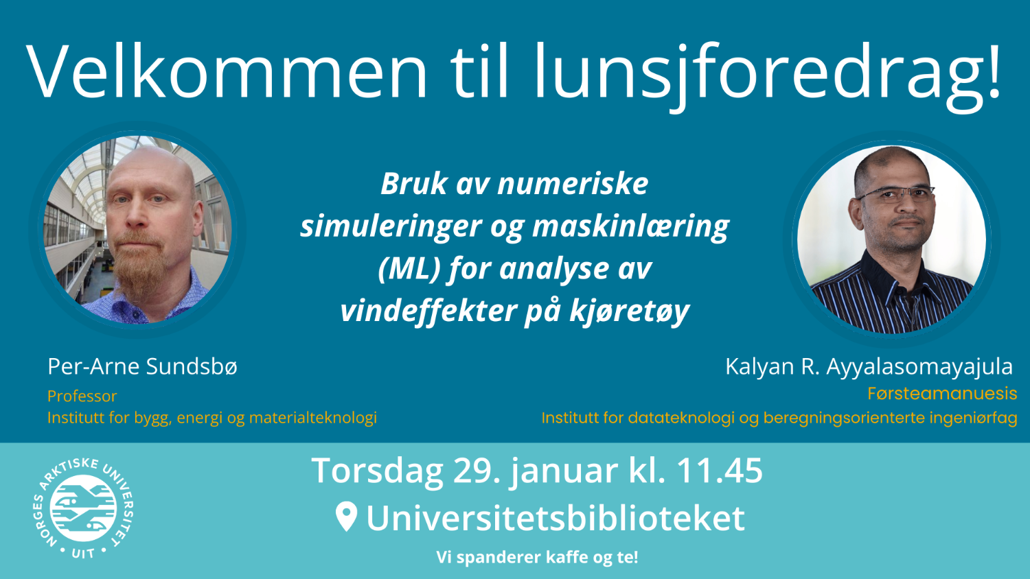 Illustrasjons-/bannerbilde for Lunsjforedrag: Hvordan vind p&aring;virker kj&oslash;ret&oslash;y - numeriske simuleringer og maskinl&aelig;ring (ML)