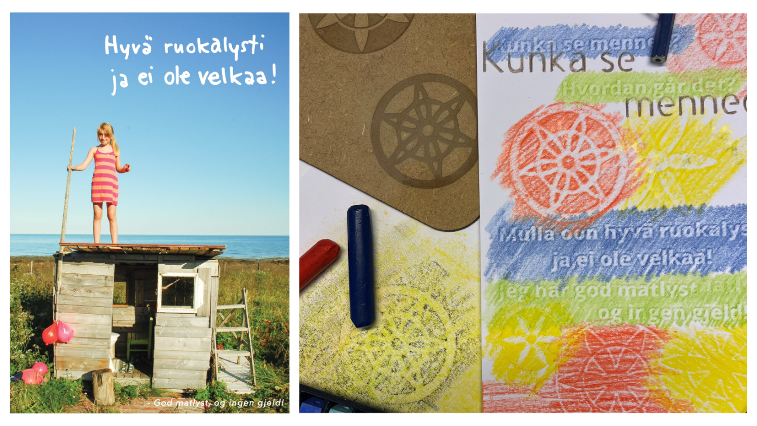 Illustrasjons-/bannerbilde for KREATIVT VERKSTED | Frottasje og sjablonger med kvensk tema i "God matlyst og ingen gjeld!" 