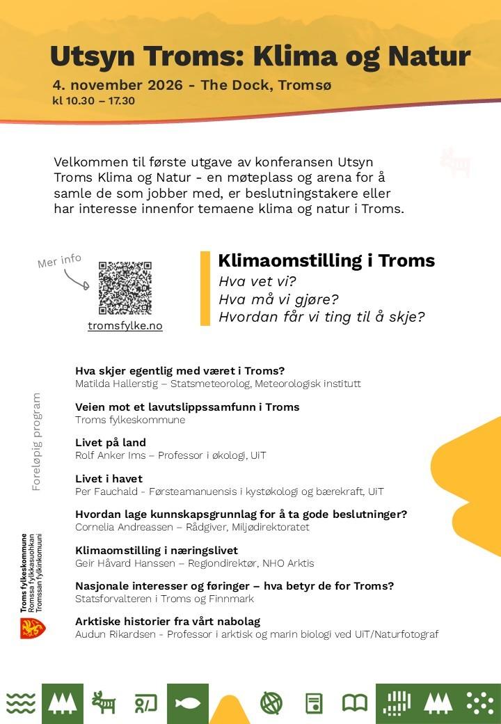 Illustrasjons-/bannerbilde for Utsyn Troms Klima og Natur: Fylkeskommunens konferanse om klimaomstilling. P&aring;melding senest 14. Oktober