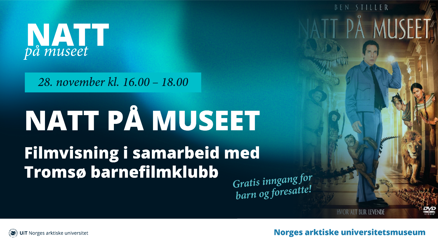 Illustrasjons-/bannerbilde for Natt p&aring; museet | Gratis filmvisning i samarbeid med Troms&oslash; barnefilmklubb